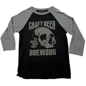 BrewDog Craft Beer Til Death Do Us Part Skull Raglan Baseball Tee Black Gray M